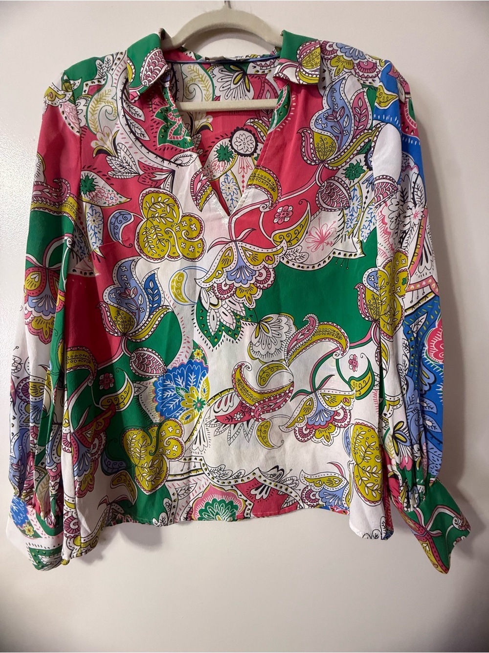 Boden 100% Silk Paisley Floral Blouse Size 6 Multicolor Boho Top - Picture 2 of 2